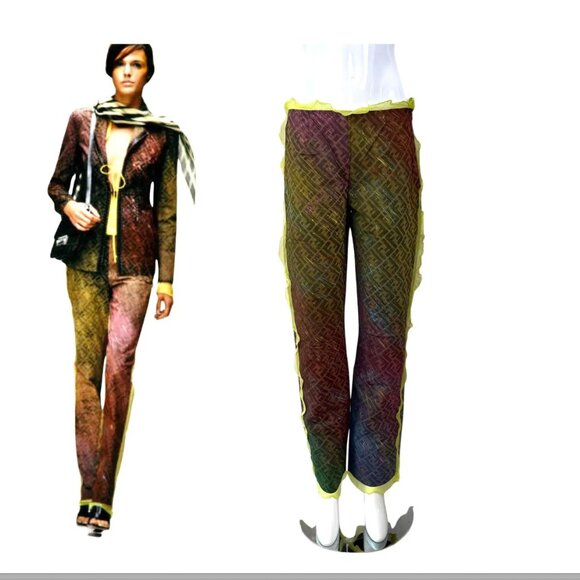 FENDI 2000 Vintage Runway Ad Campaign Lime Green Pants - Picture 1 of 5